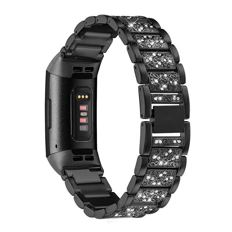 Rhinestone Stainless Steel Chain Watch Strap Replacement for Fitbit Charge 3 4 Rhinestone Stainless Steel Chain Watch Strap Replacement for Fitbit Charge 3 4